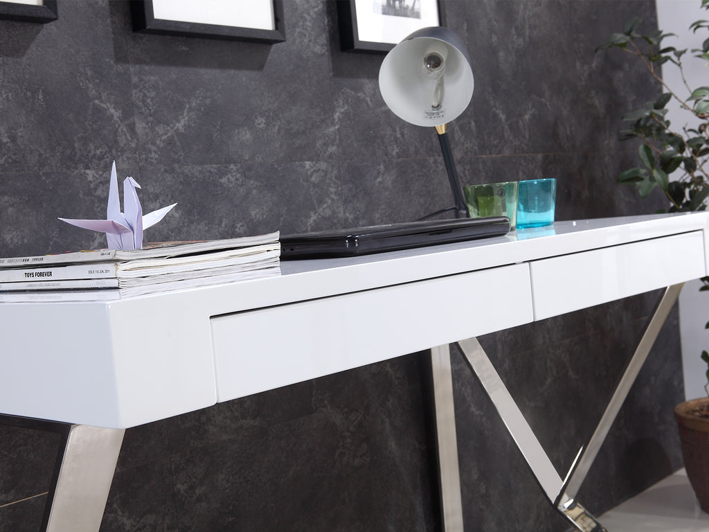 Casabianca Home YORK TC-0098-WH Office Desk High Gloss White Lacquer - Pankour
